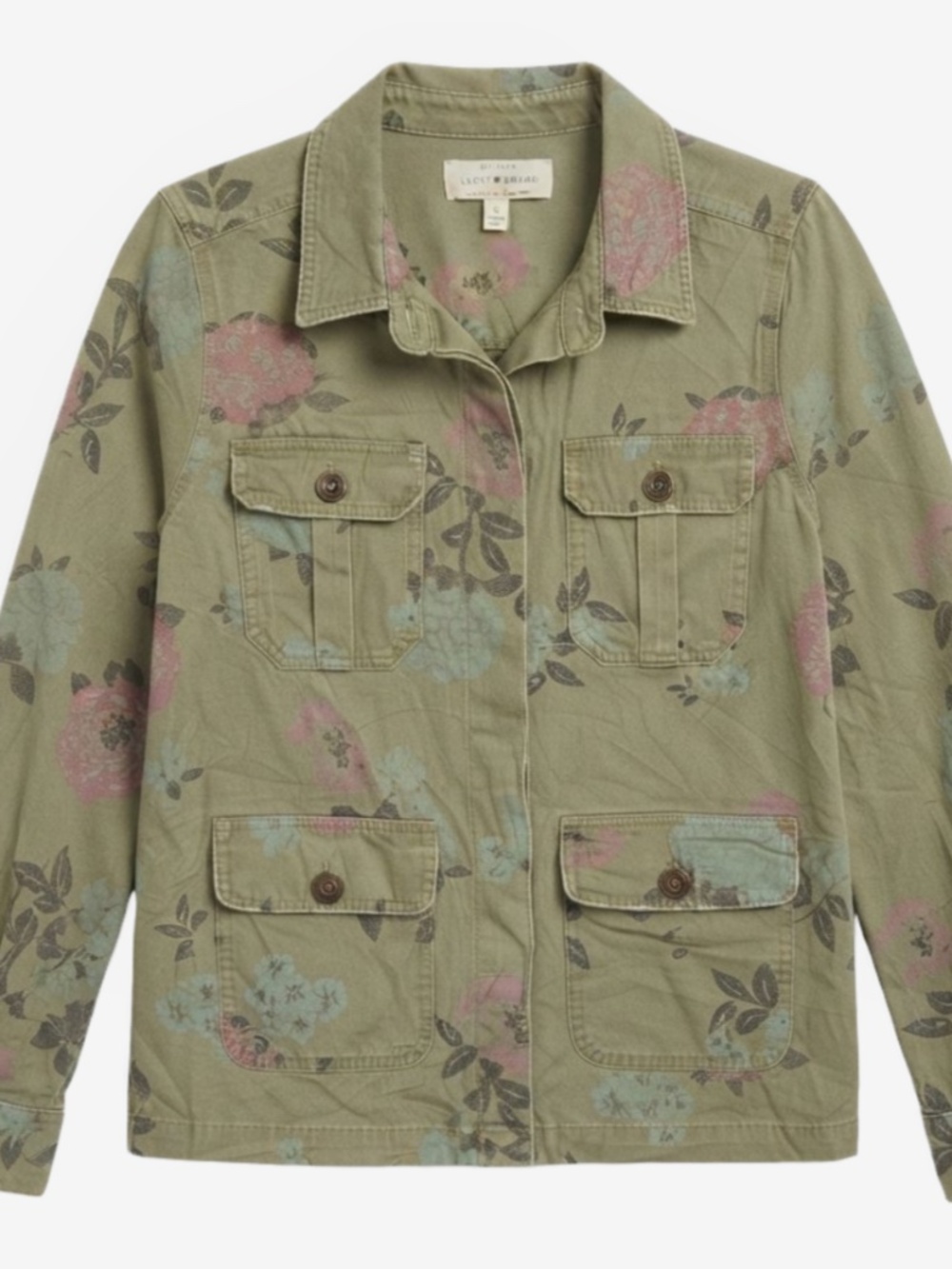Vintage Lucky Brand Utility Jacket Olive Green Floral Small